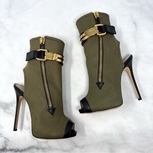 NEW Giuseppe Zanotti Coline 110 Canvas Leather Platform Stiletto Ankle Boots 36